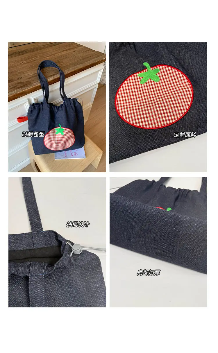 Denim Women Large Capacity Tomato Print Bag 2025 — feature 7