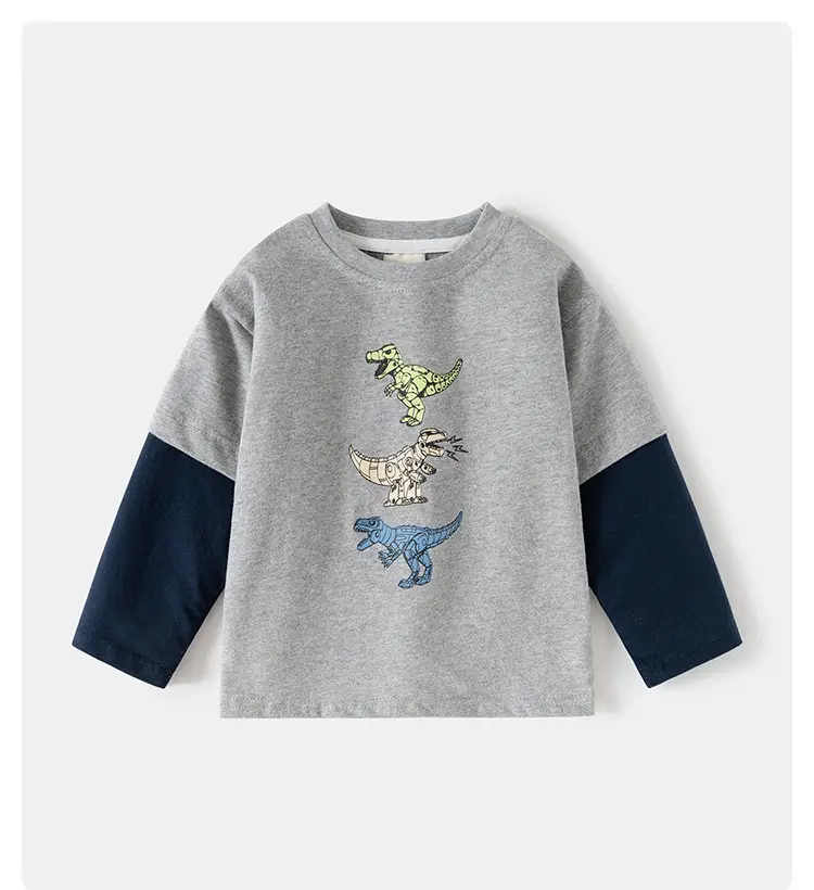 Children Grey Dinosaur Long Sleeve T-Shirt — feature 1