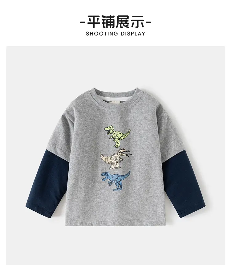 Children Grey Dinosaur Long Sleeve T-Shirt — feature 9