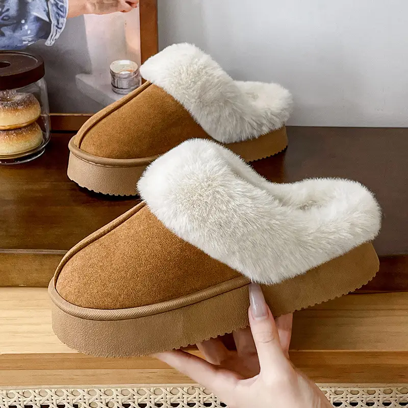Korean Style Thick-Soled Cotton Slippers for Women in Autumn and Winter Internet Celebrity Home Indoor Non-Slip Women's Warm Furry Slippers for Men Wholesale