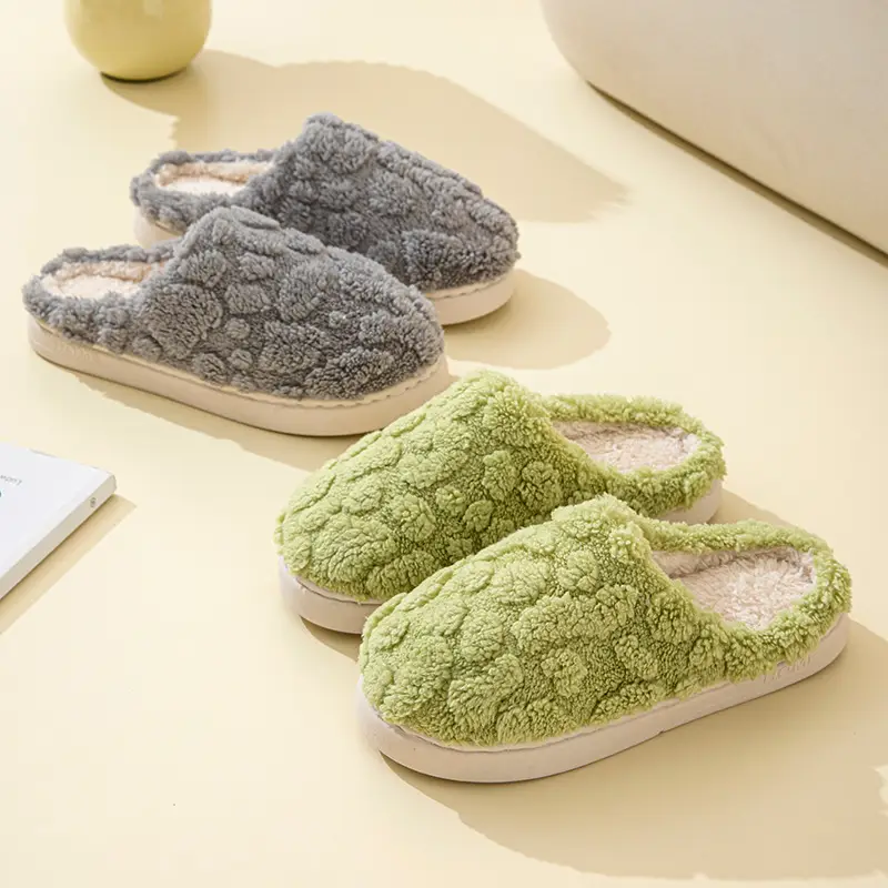 Cotton Slippers Green Gray Warm Indoor Home