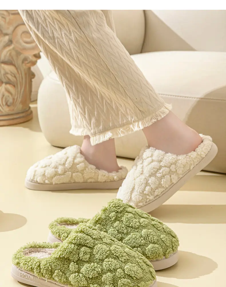 Cotton Slippers Green Gray Warm Indoor Home — feature 16