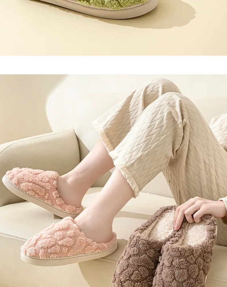 Cotton Slippers Green Gray Warm Indoor Home — feature 17