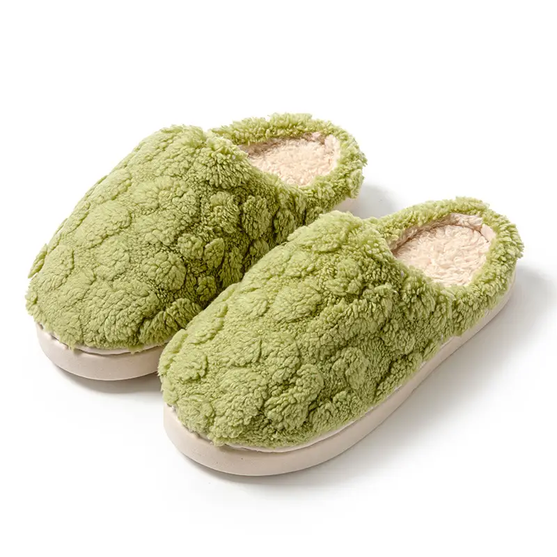 Cotton Slippers Green Gray Warm Indoor Home