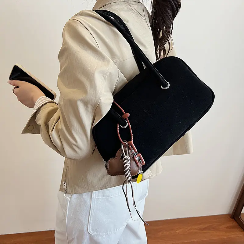Women Suede Shoulder Bag Brown Korean Style - Image 11