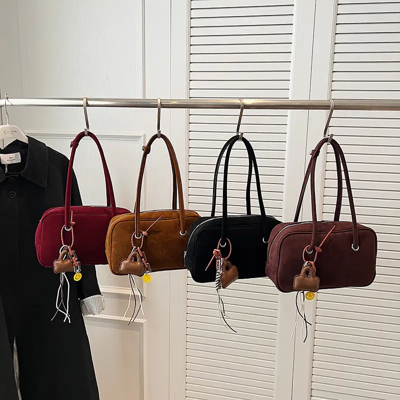 Women Suede Shoulder Bag Brown Korean Style - Image 12