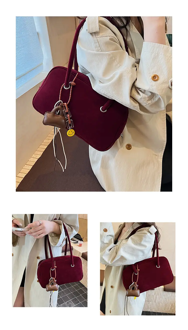 Women Suede Shoulder Bag Brown Korean Style — feature 10