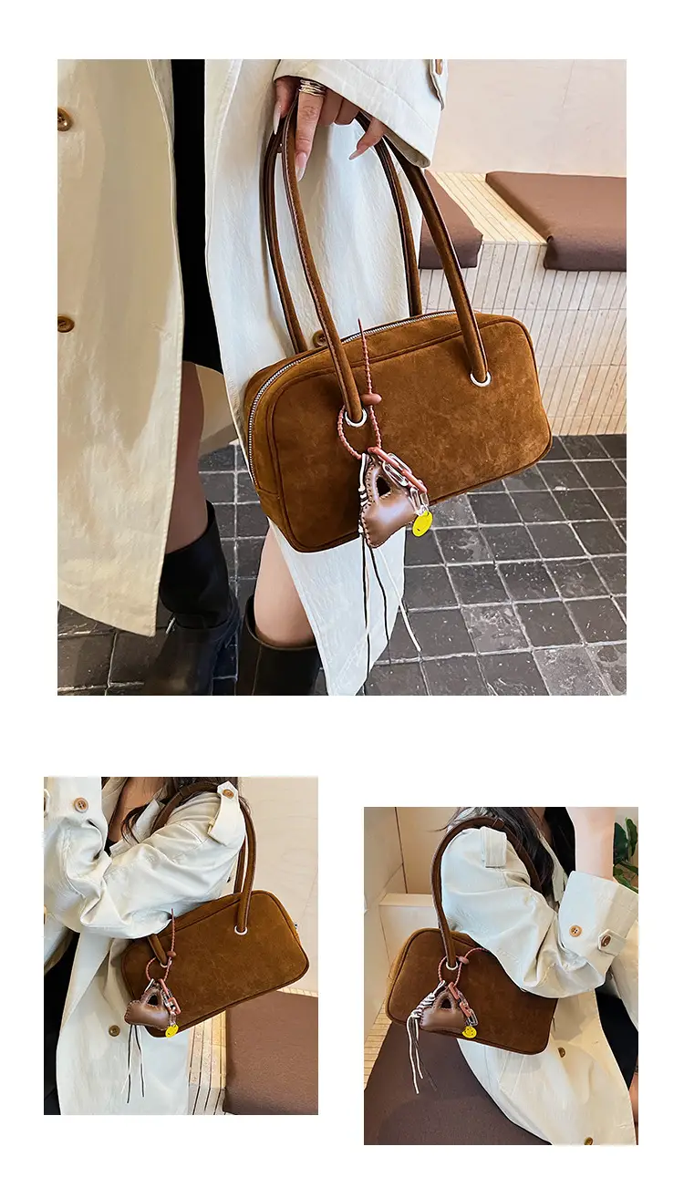 Women Suede Shoulder Bag Brown Korean Style — feature 11