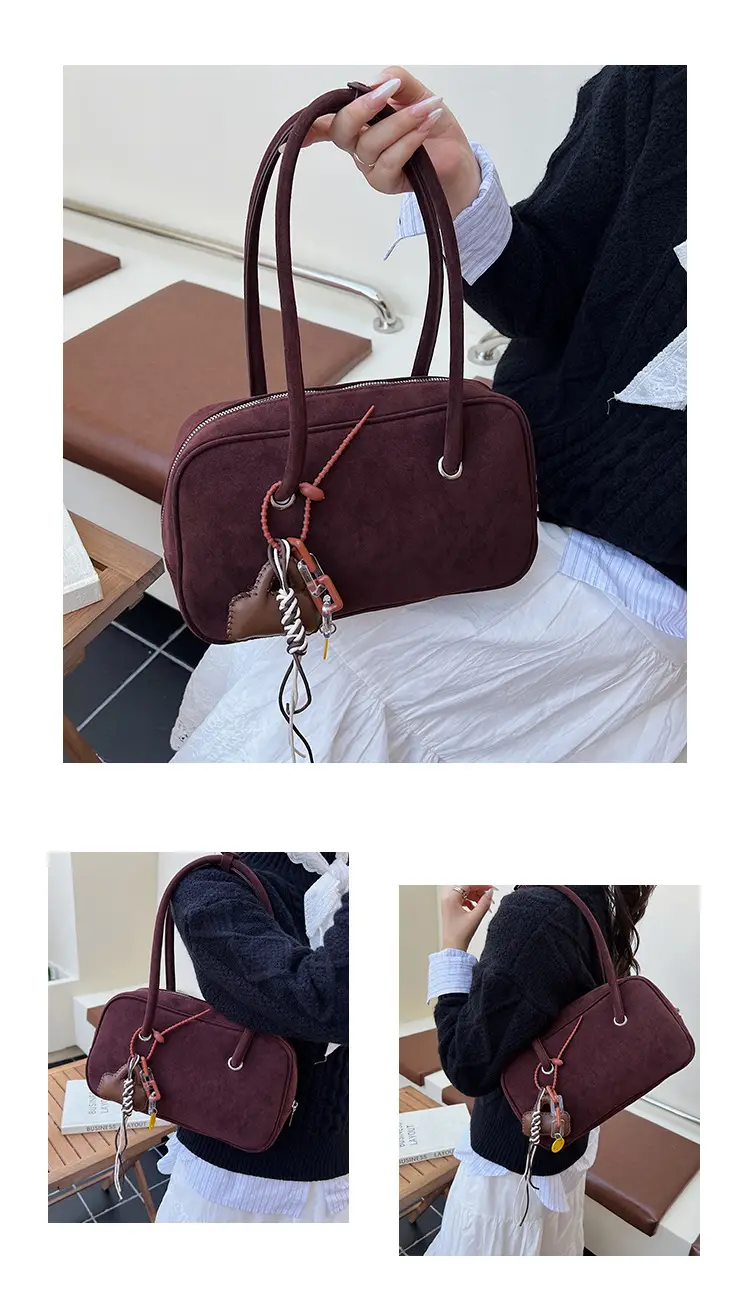 Women Suede Shoulder Bag Brown Korean Style — feature 13