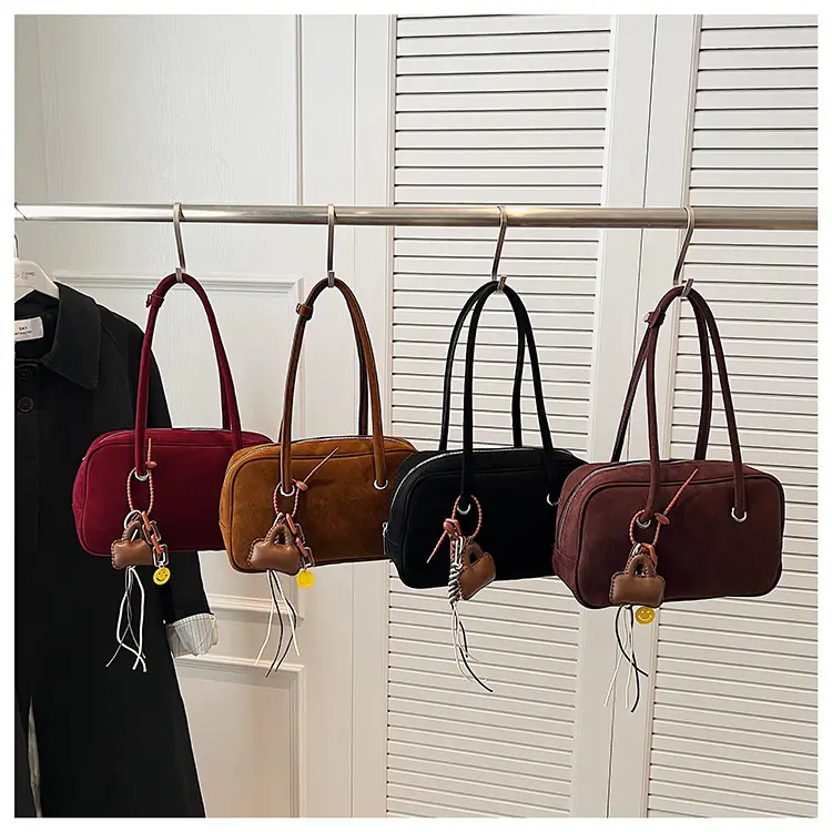 Women Suede Shoulder Bag Brown Korean Style — feature 14