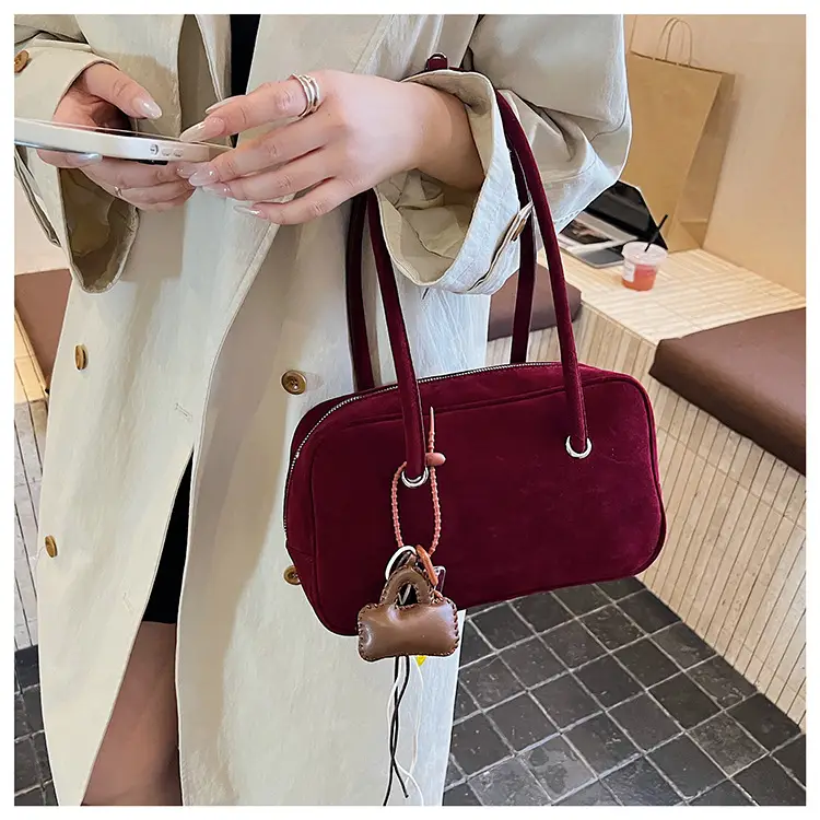 Women Suede Shoulder Bag Brown Korean Style — feature 15