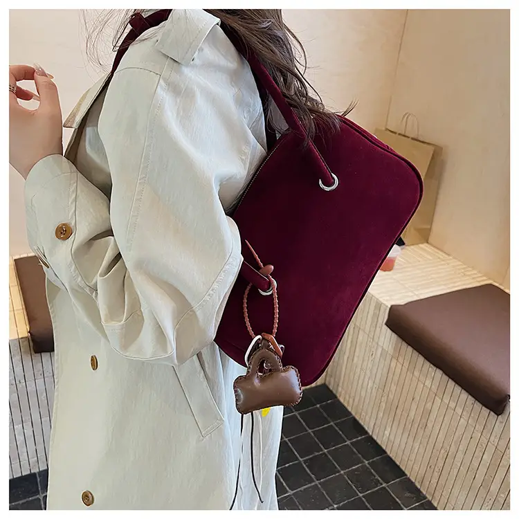 Women Suede Shoulder Bag Brown Korean Style — feature 16