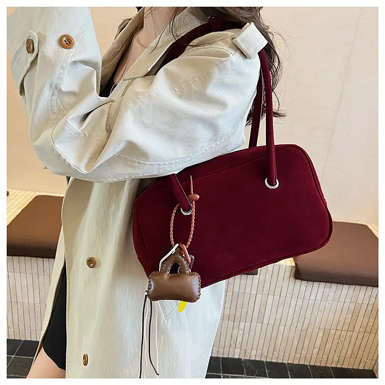 Women Suede Shoulder Bag Brown Korean Style — feature 17