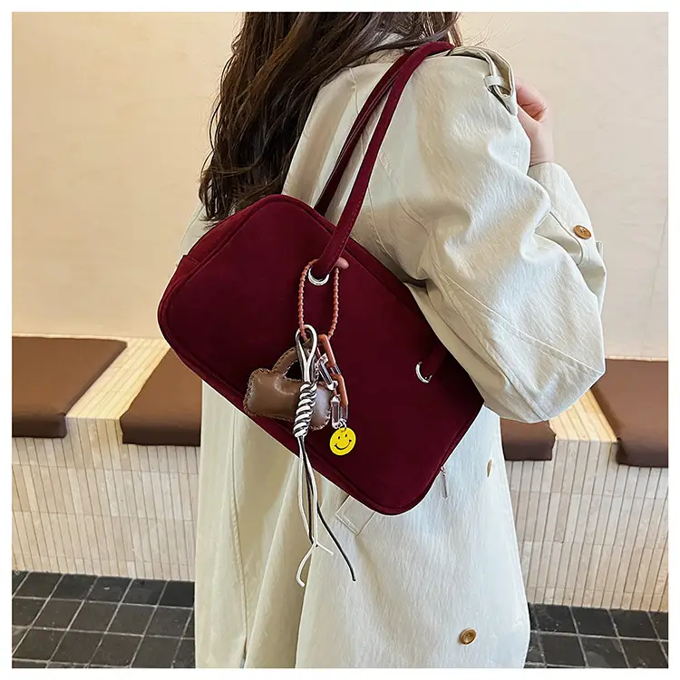 Women Suede Shoulder Bag Brown Korean Style — feature 18