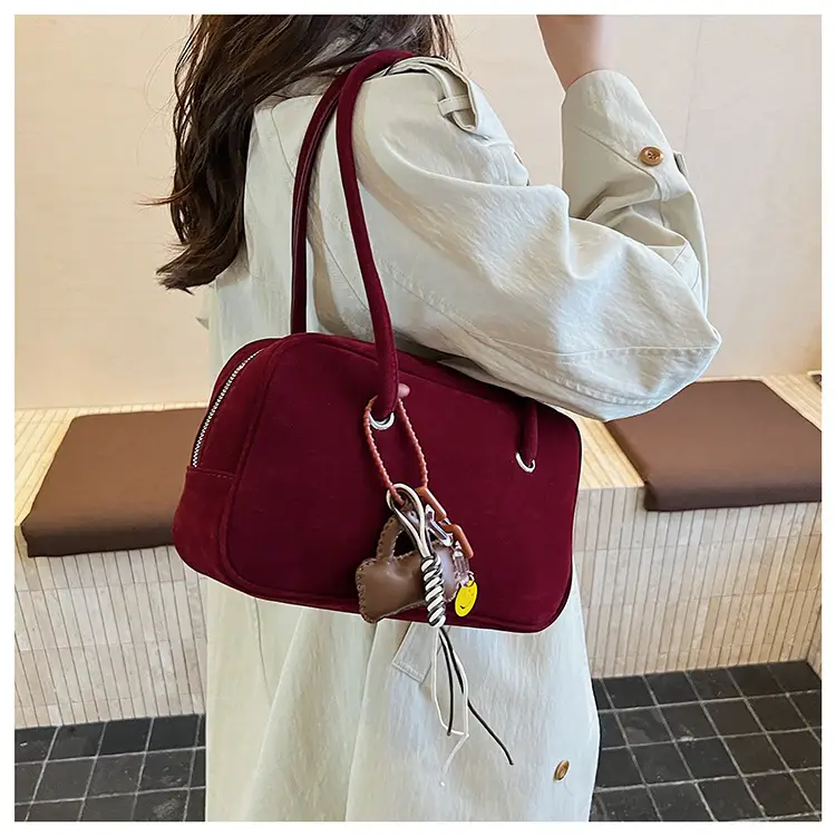 Women Suede Shoulder Bag Brown Korean Style — feature 19