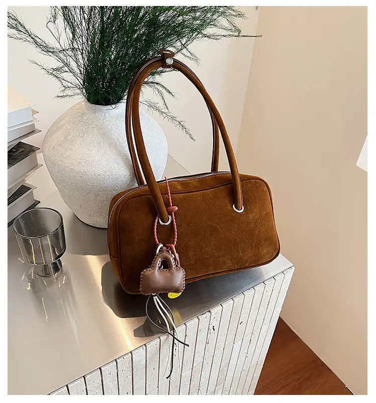 Women Suede Shoulder Bag Brown Korean Style — feature 2