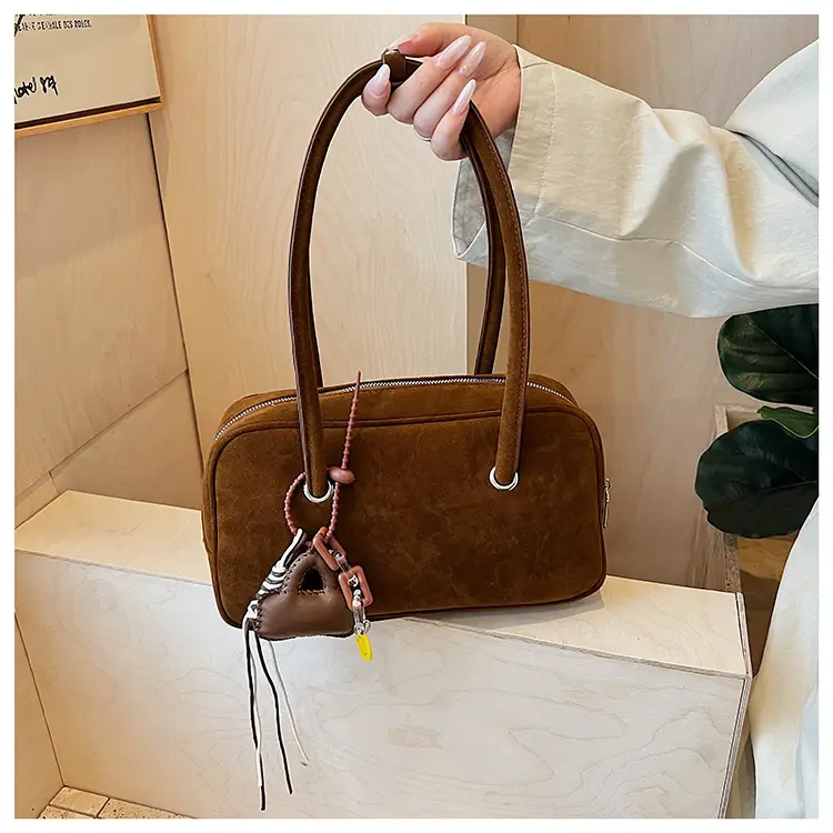 Women Suede Shoulder Bag Brown Korean Style — feature 20