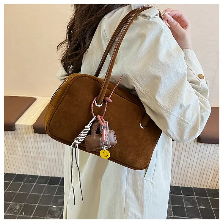 Women Suede Shoulder Bag Brown Korean Style — feature 21