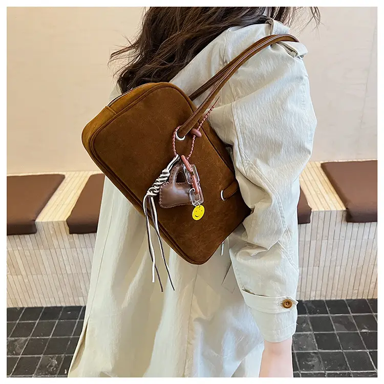 Women Suede Shoulder Bag Brown Korean Style — feature 22