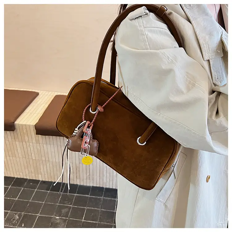 Women Suede Shoulder Bag Brown Korean Style — feature 23