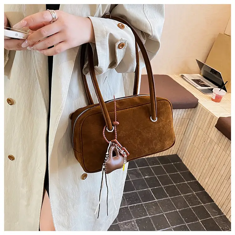 Women Suede Shoulder Bag Brown Korean Style — feature 24