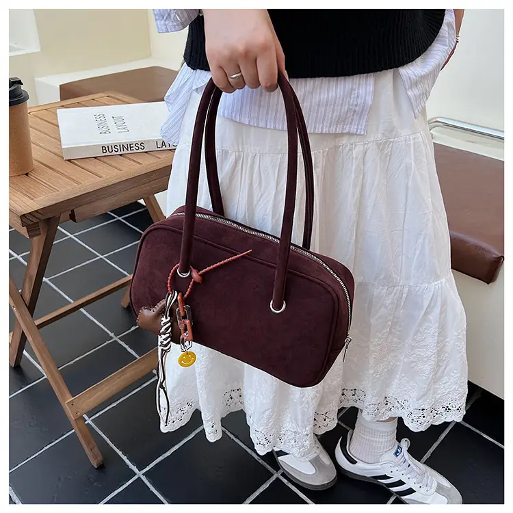 Women Suede Shoulder Bag Brown Korean Style — feature 31