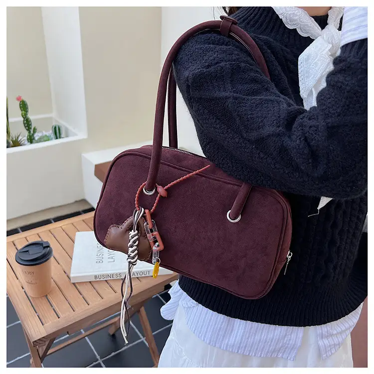 Women Suede Shoulder Bag Brown Korean Style — feature 32