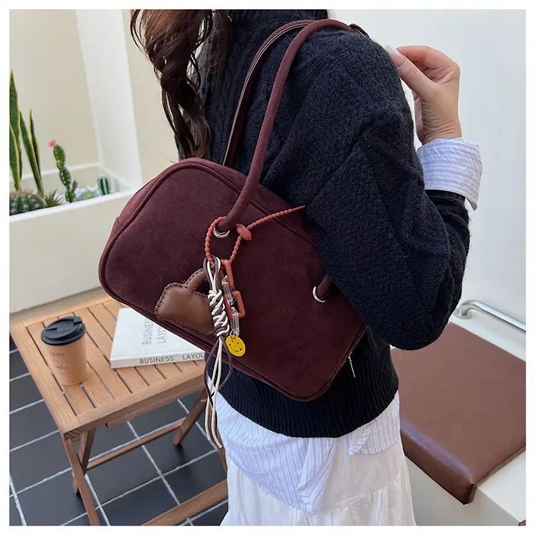 Women Suede Shoulder Bag Brown Korean Style — feature 33