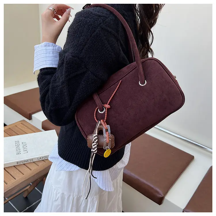 Women Suede Shoulder Bag Brown Korean Style — feature 34