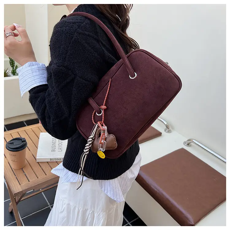 Women Suede Shoulder Bag Brown Korean Style — feature 35