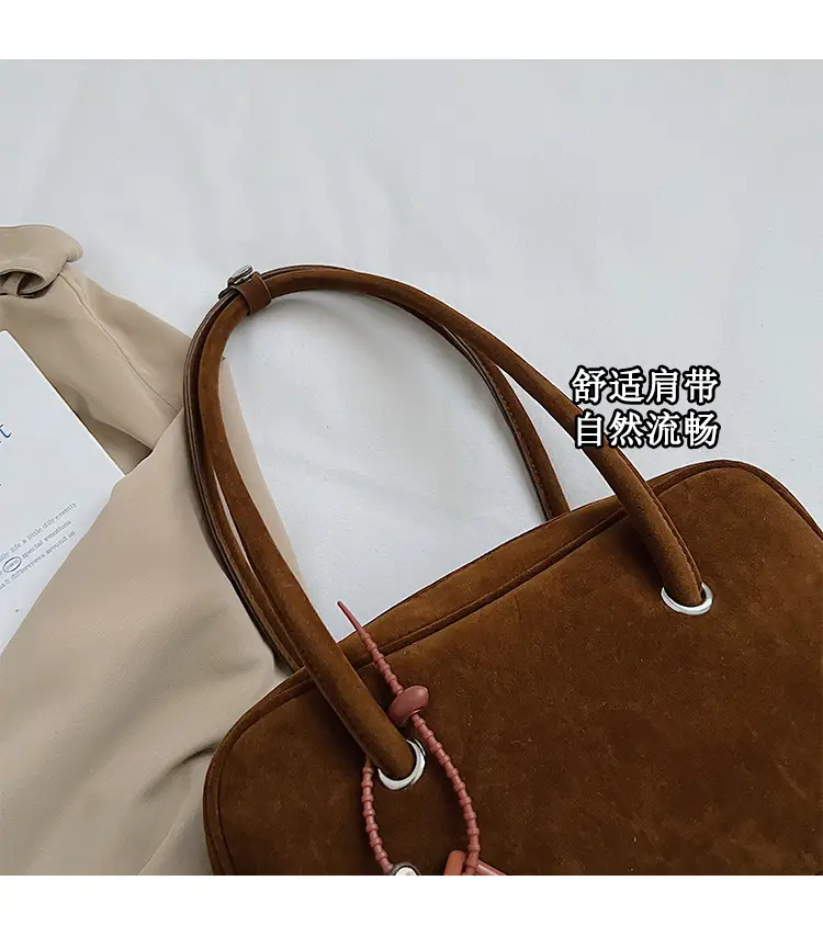 Women Suede Shoulder Bag Brown Korean Style — feature 7