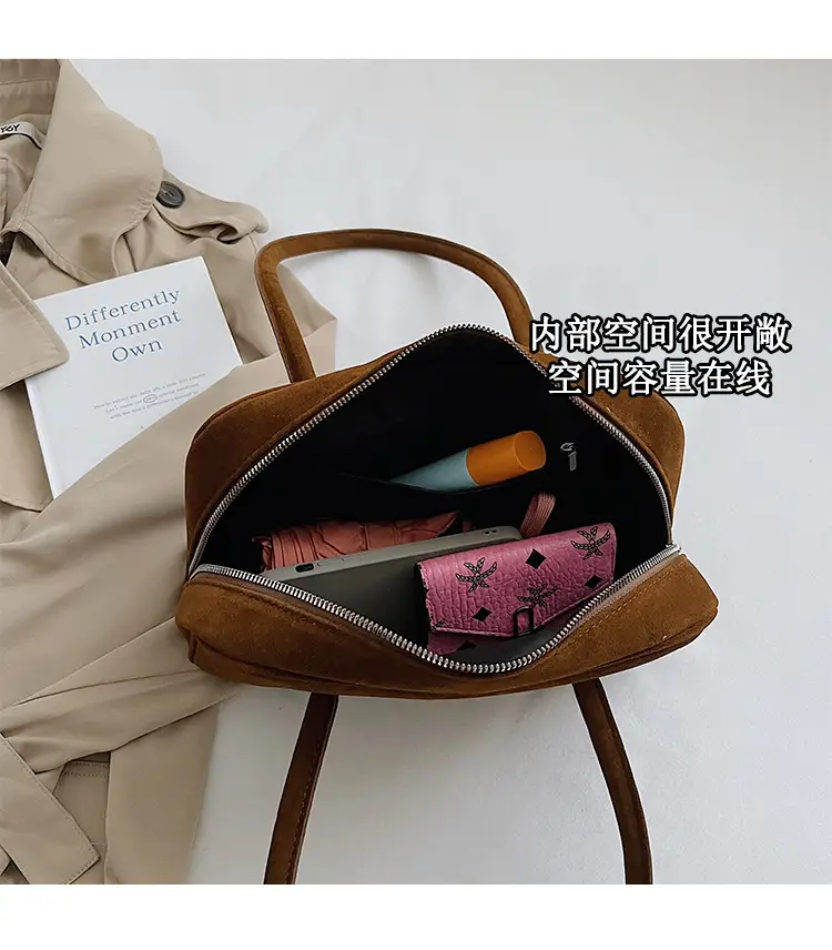 Women Suede Shoulder Bag Brown Korean Style — feature 8