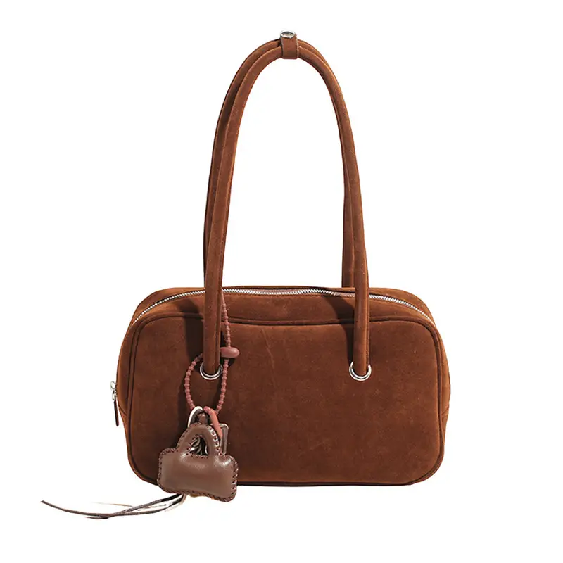 Women Suede Shoulder Bag Brown Korean Style - Image 7