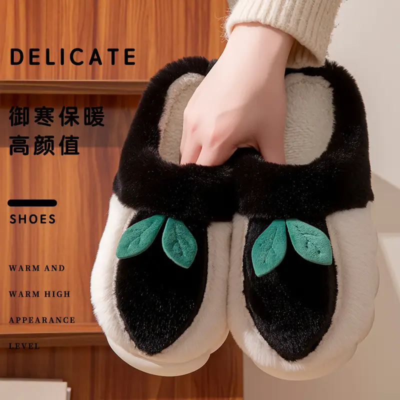2025 Winter Cotton Fruit Slippers Grey - Image 3