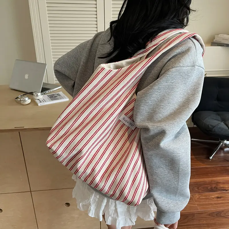 Women Striped Shoulder Bag Large Capacity Commuter - Image 5