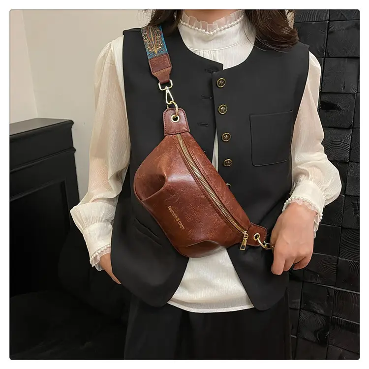 Retro Textured Pu Chest Bag Women's Shoulder Crossbody — feature 17
