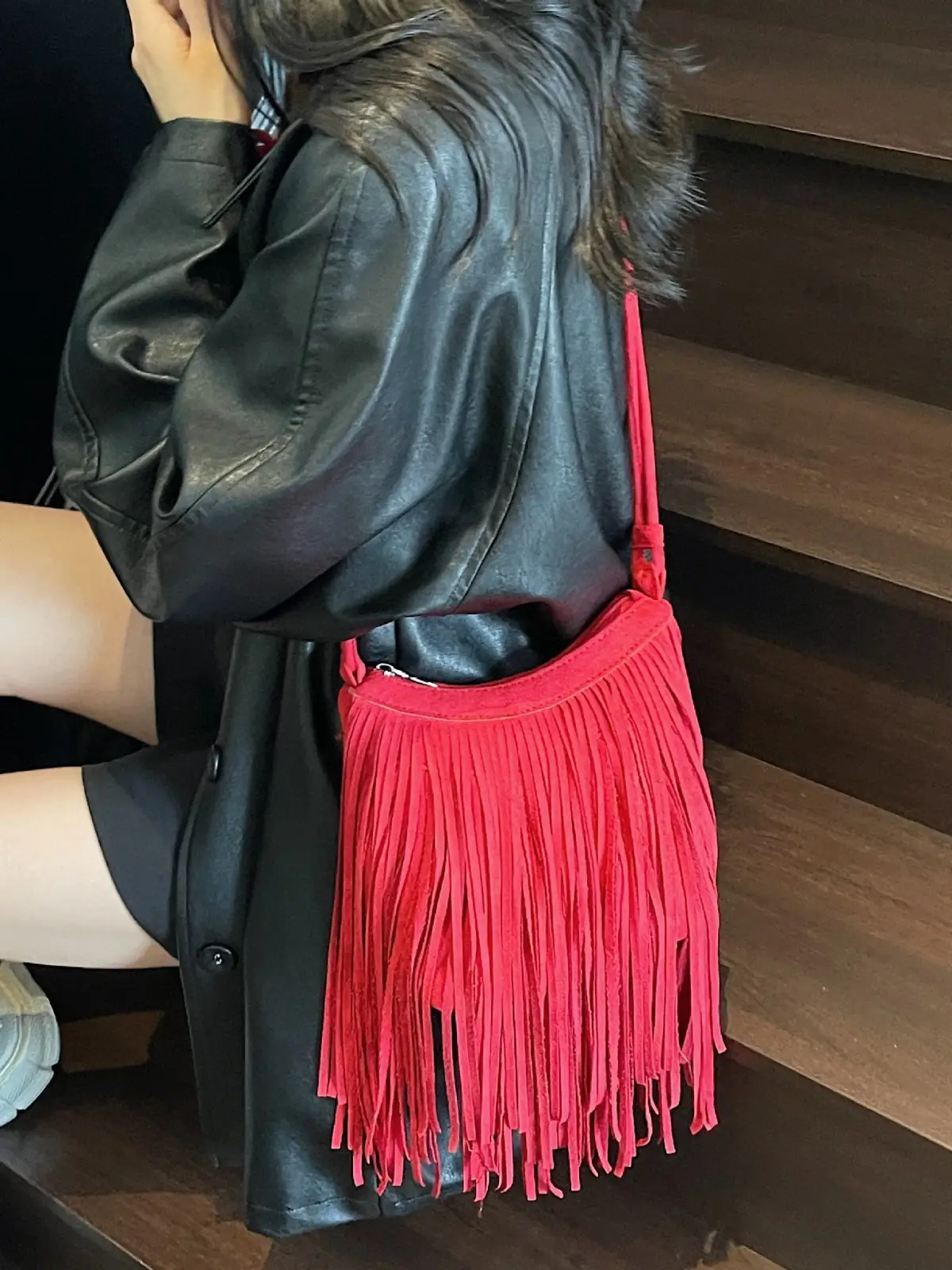 Tassel Crossbody Bag for Women Brown Leather Commuter - Image 9