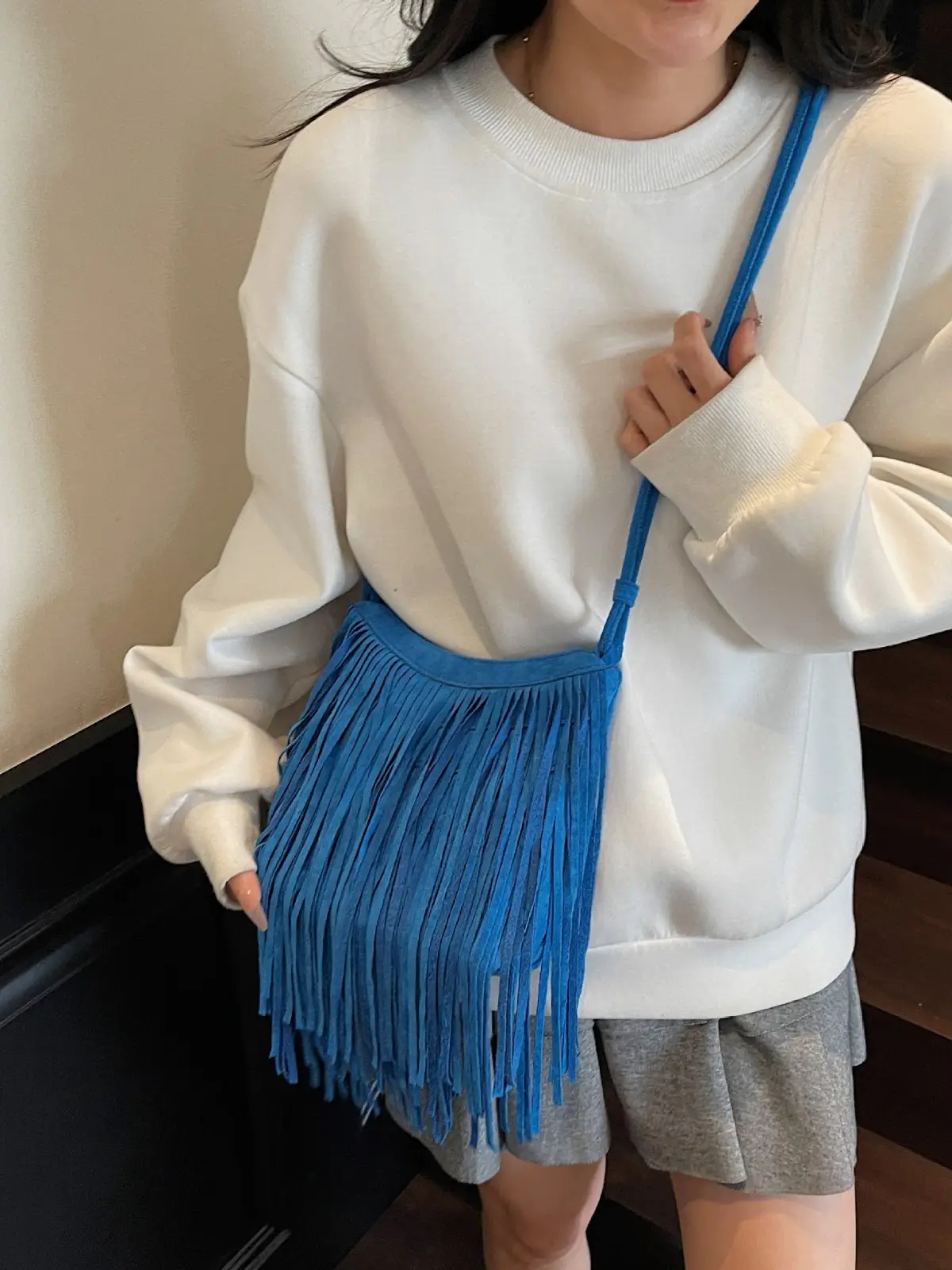 Tassel Crossbody Bag for Women Brown Leather Commuter - Image 10