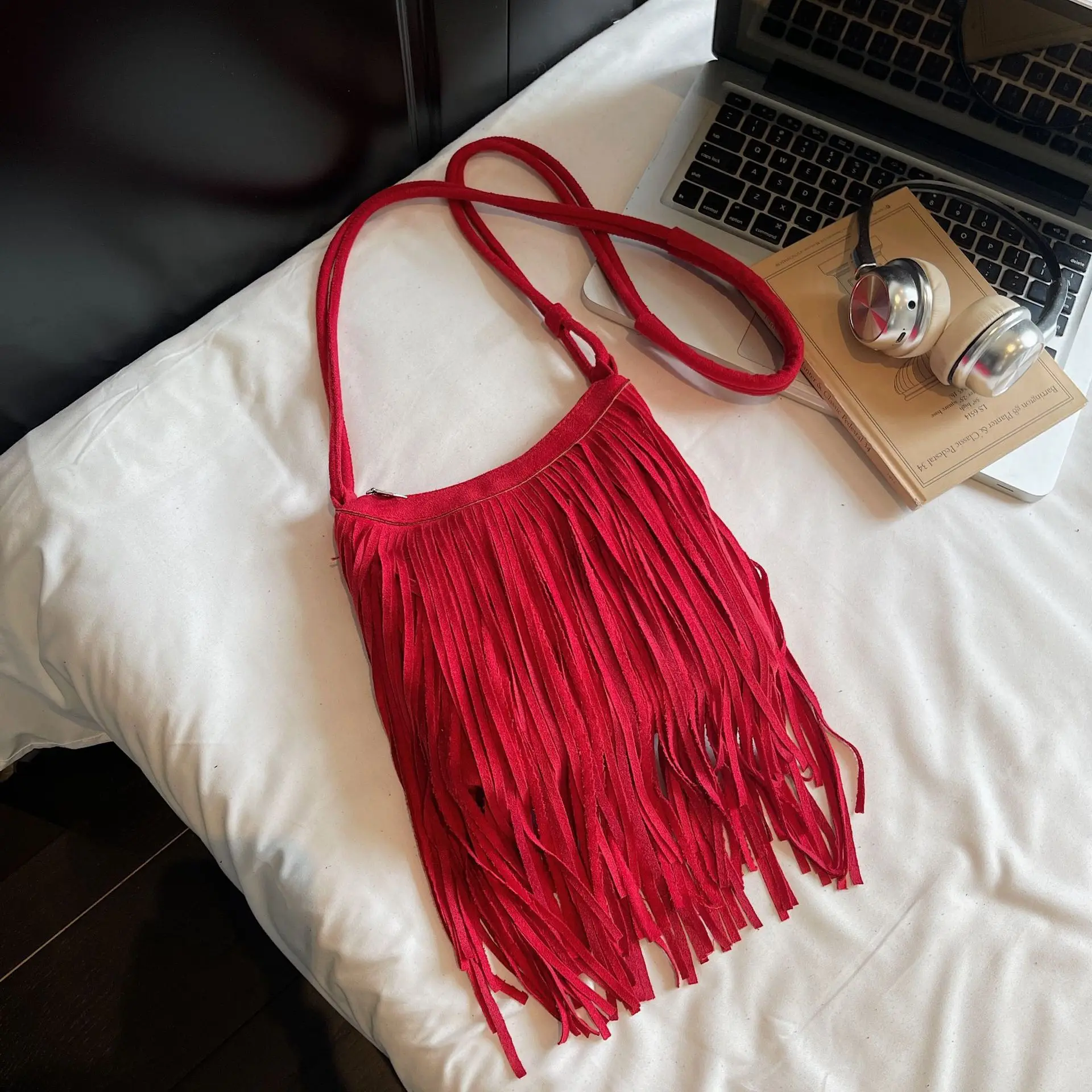 Tassel Crossbody Bag for Women Brown Leather Commuter - Image 2