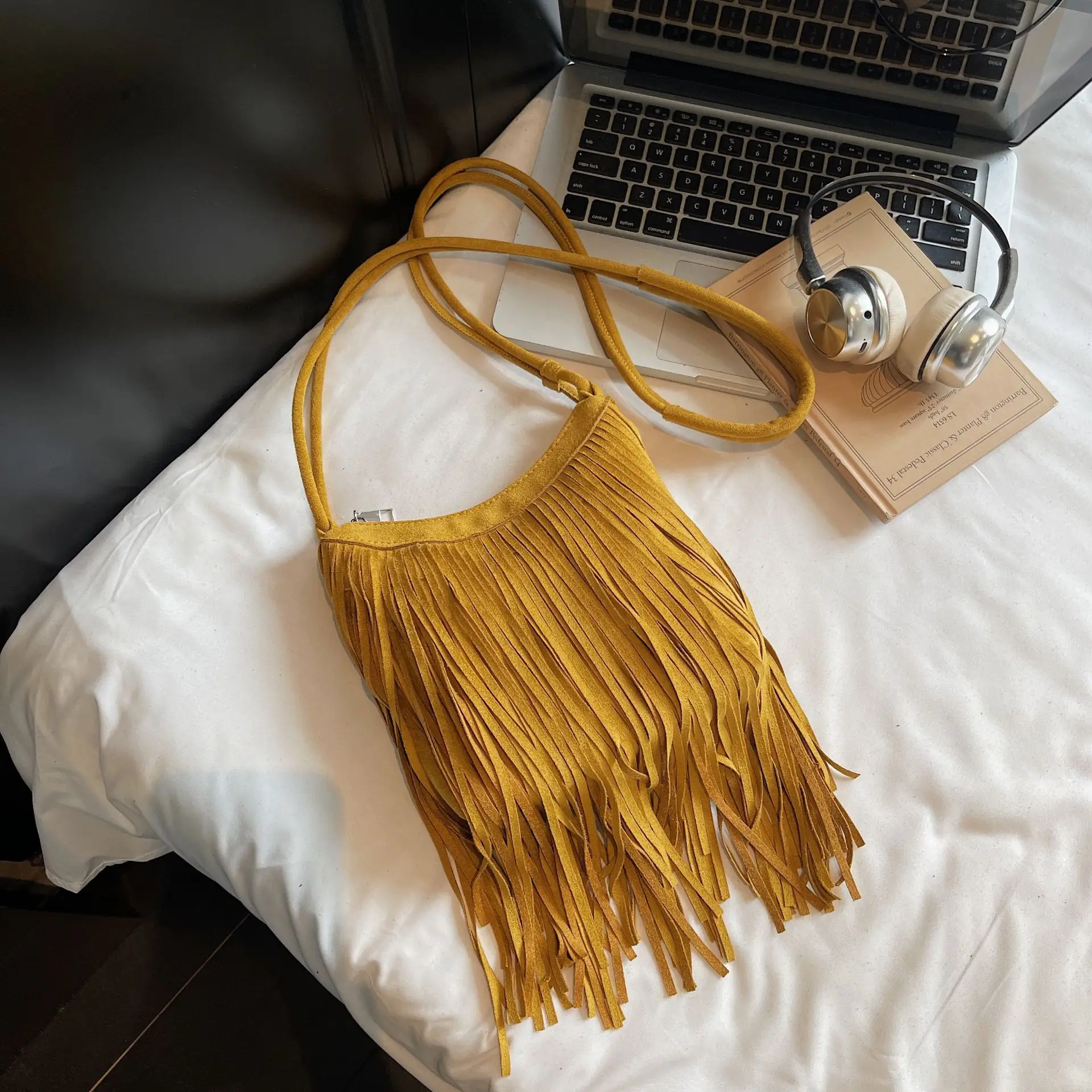 Tassel Crossbody Bag for Women Brown Leather Commuter - Image 3