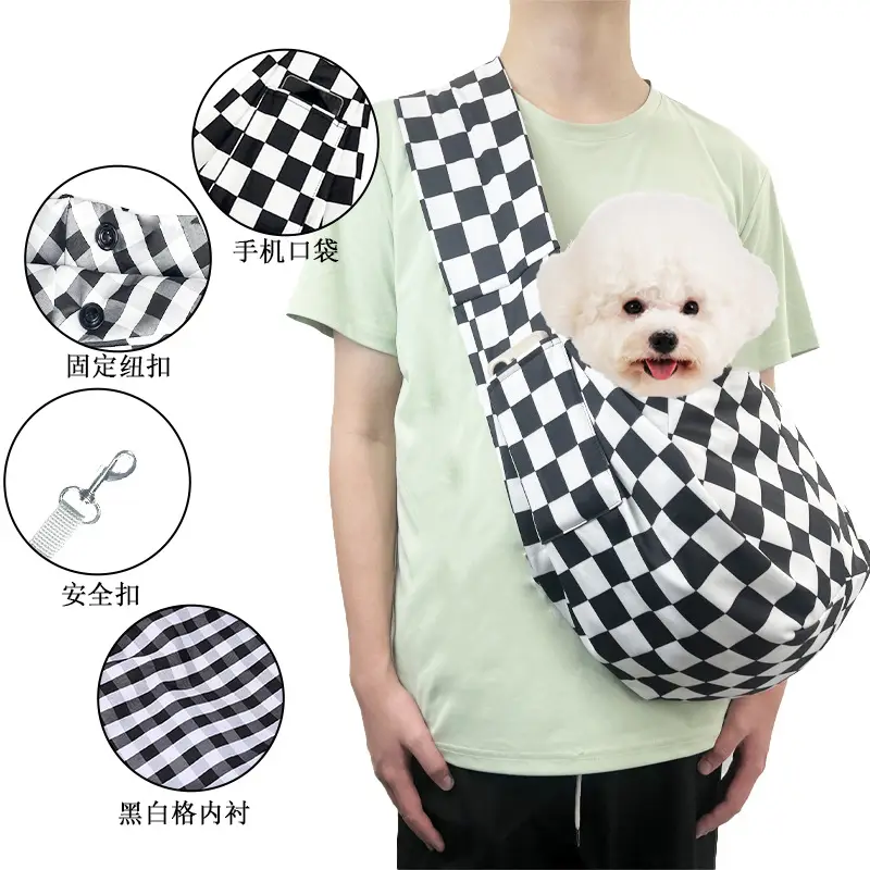 Foldable Pet Shoulder Bag Black White Checkerboard - Image 20