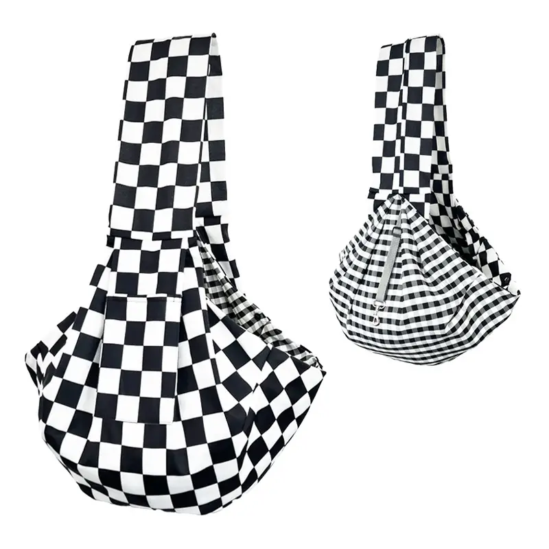 Foldable Pet Shoulder Bag Black White Checkerboard - Image 22