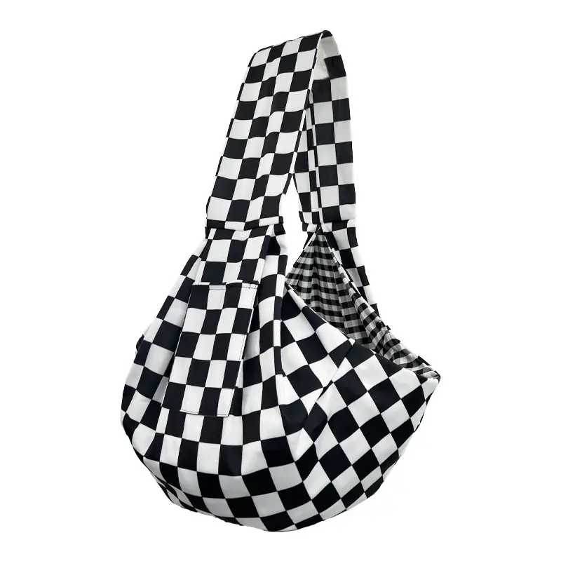 Foldable Pet Shoulder Bag Black White Checkerboard - Image 23