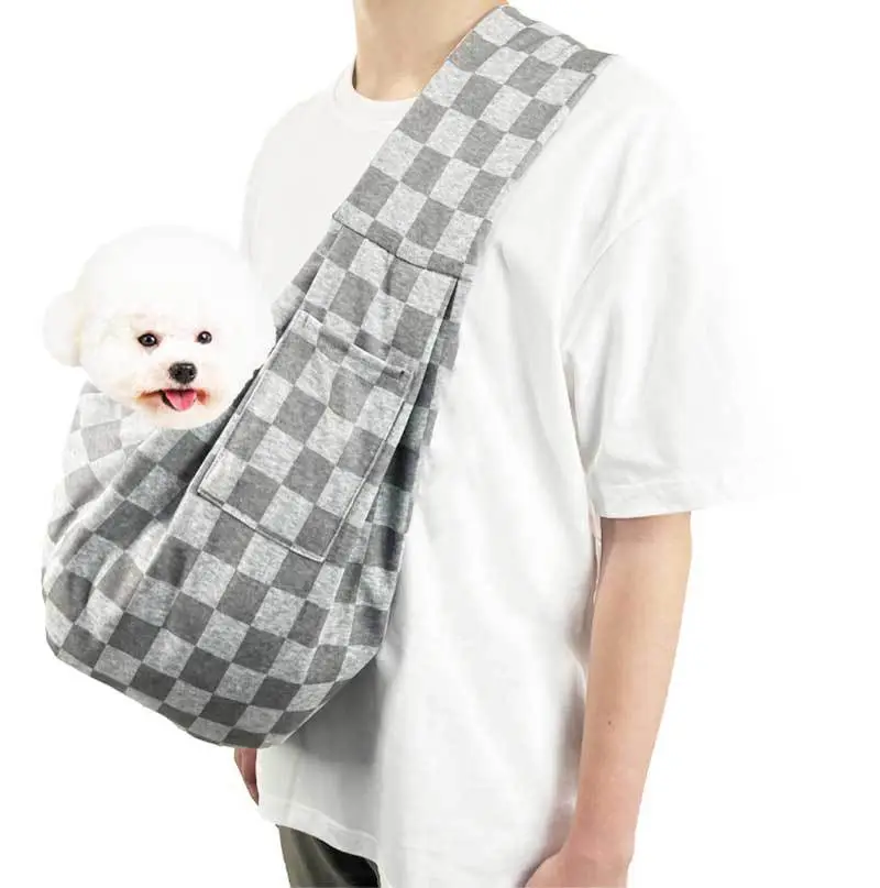 Foldable Pet Shoulder Bag Black White Checkerboard - Image 2
