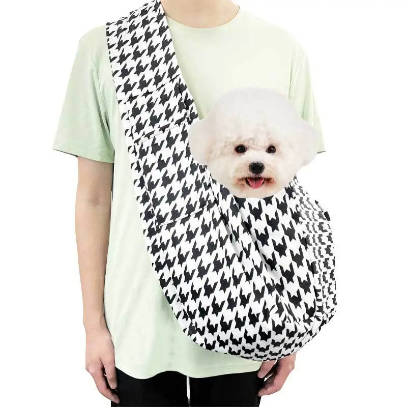 Foldable Pet Shoulder Bag Black White Checkerboard - Image 3