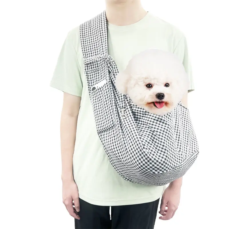 Foldable Pet Shoulder Bag Black White Checkerboard - Image 7