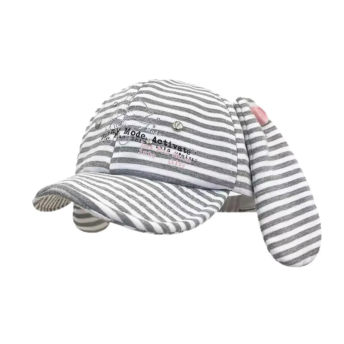 Women Striped Duckbill Cap Rabbit Ear Button - Image 6