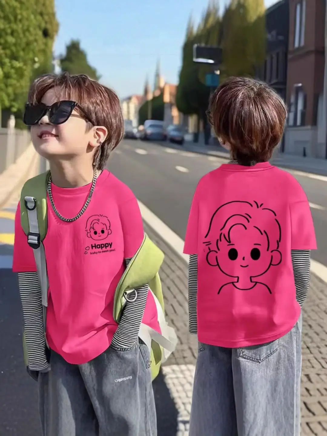 Baby Long Sleeve Cartoon T-Shirt Pink Grey Bottom - Image 9