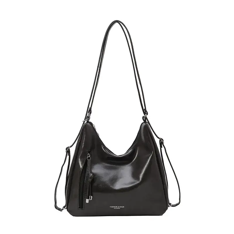 Black Leather Retro Shoulder Bag for Women - Image 3