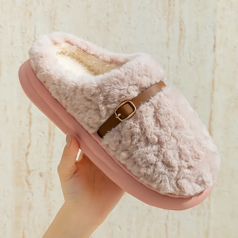 Winter Home Couple's Furry Slippers Fleece-Lined Thick-Soled Cotton Shoes Warm Non-Slip Lightweight Wear-Resistant Cotton Slippers That Feel Like Stepping on Shit - Image 7